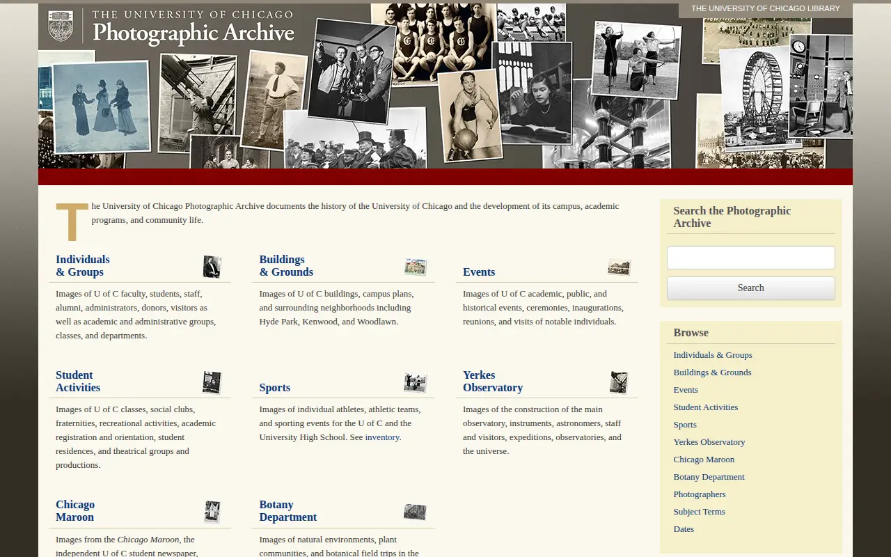 University of Chicago Photographic Archive website preview