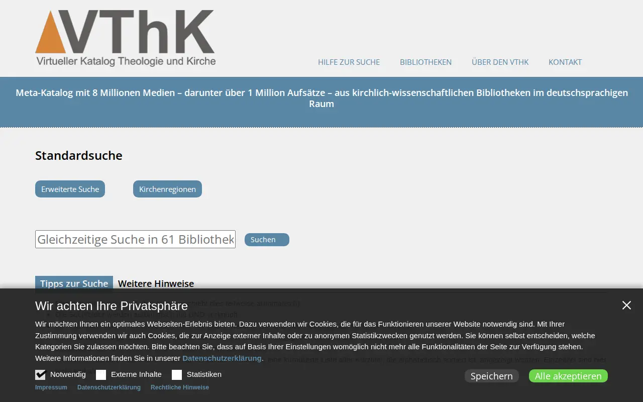 Virtual Catalogue for Theology and Church website preview