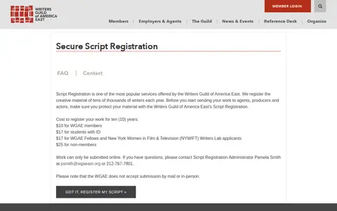 Preview of WGA script registration service