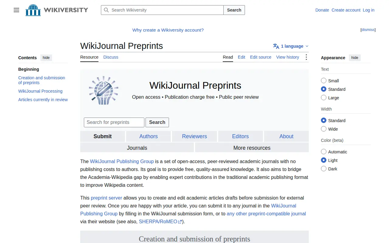 WikiJournal Preprints website preview