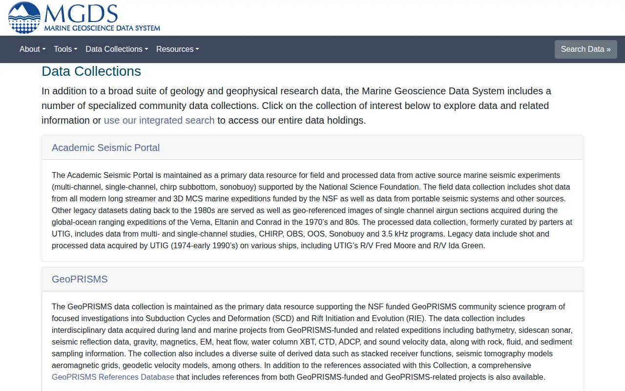 Academic Seismic Portal at LDEO website preview