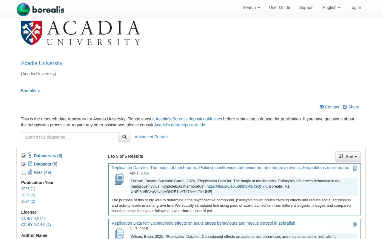 Acadia University Dataverse website preview