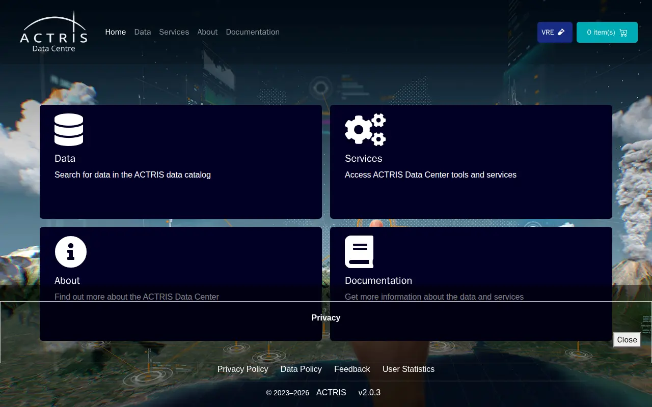 ACTRIS Data Centre website preview