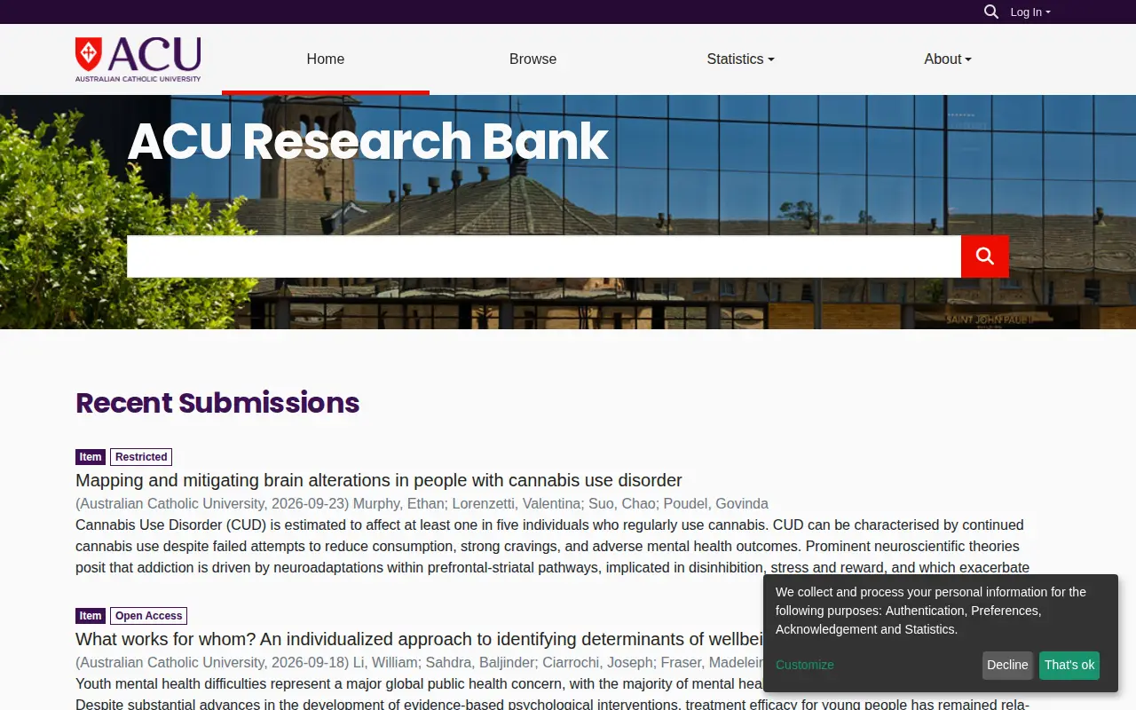 ACU Research Bank website preview
