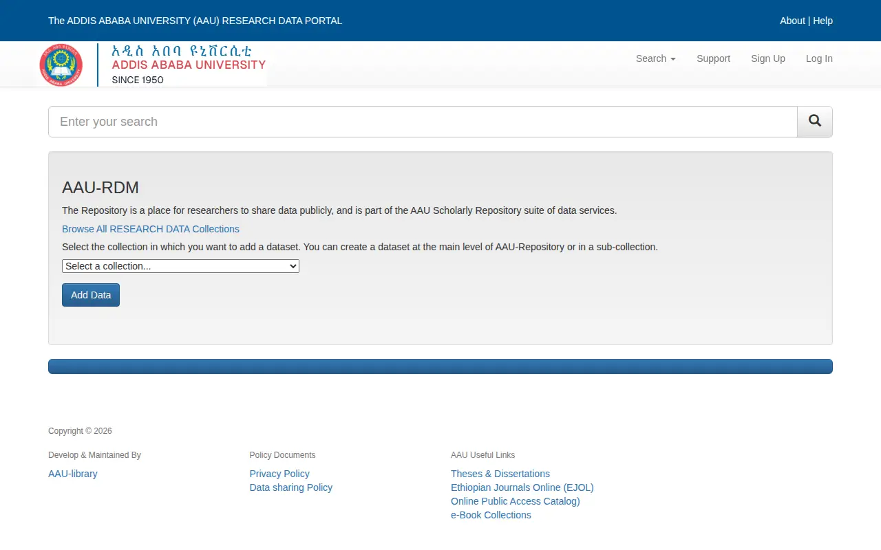 Addis Ababa University Research Data Repository website preview