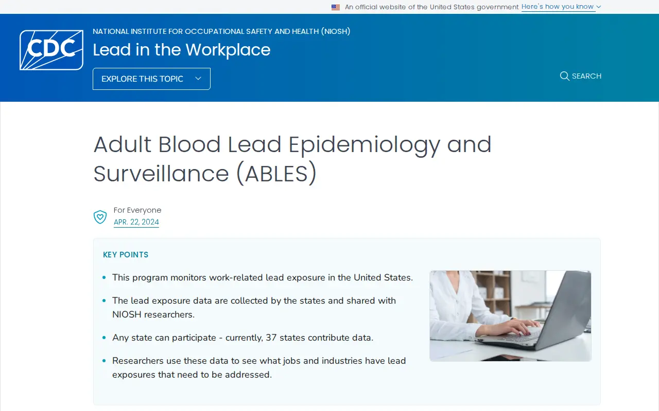 Adult Blood Lead Epidemiology and Surveillance Interactive Database website preview