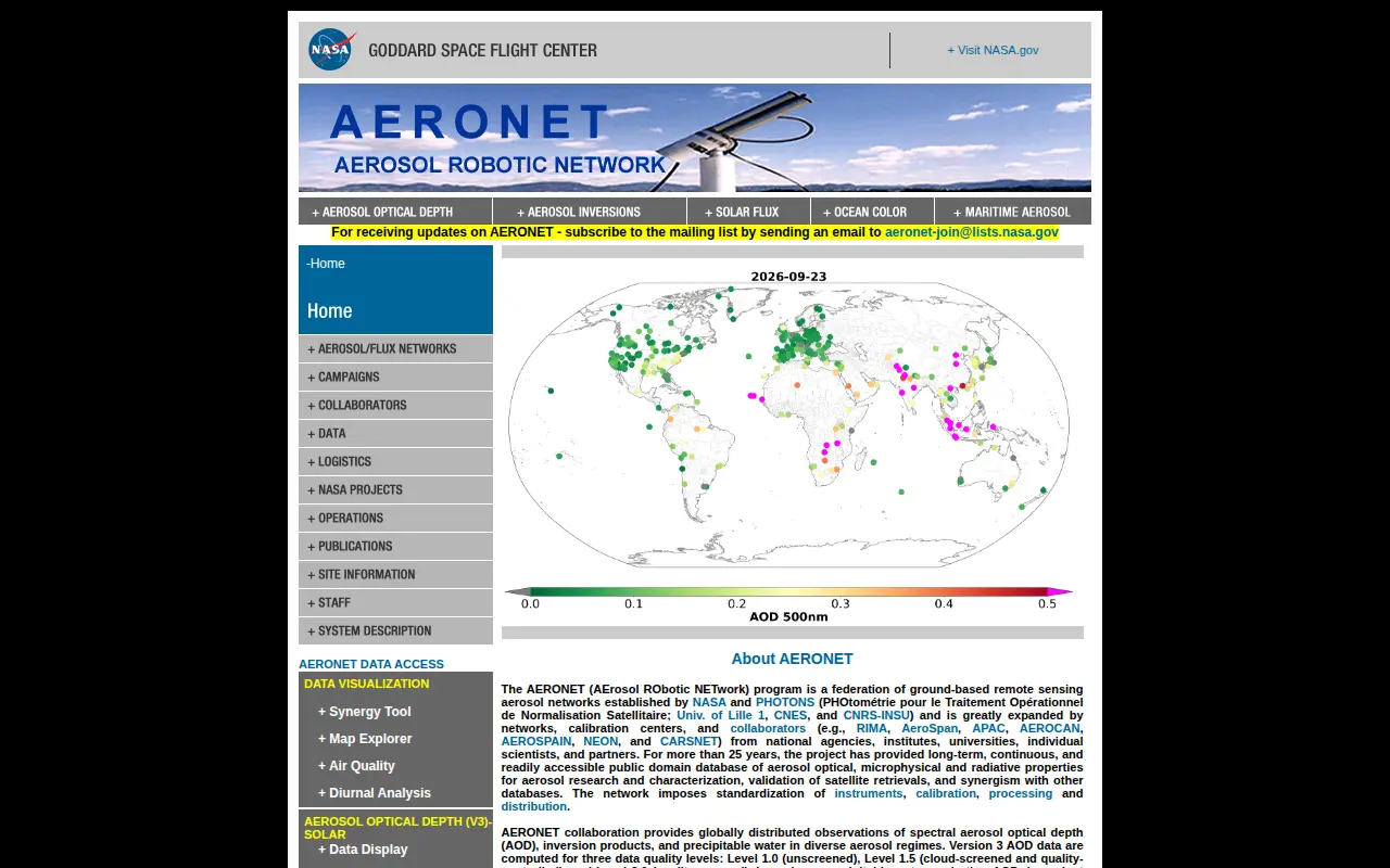 AERONET website preview