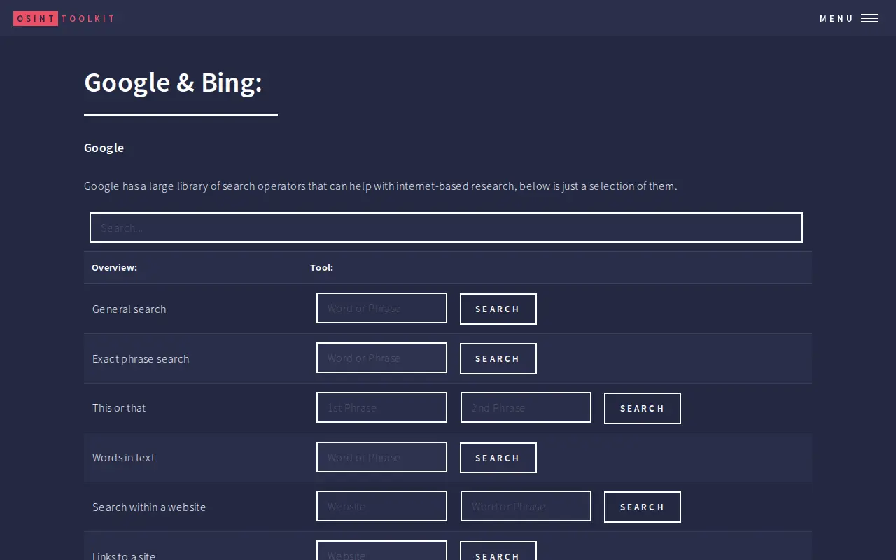 Google & Bing website preview