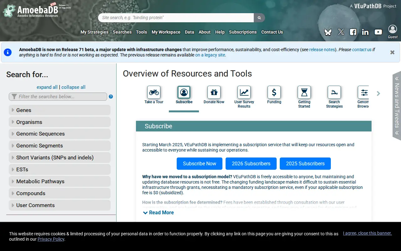 AmoebaDB website preview