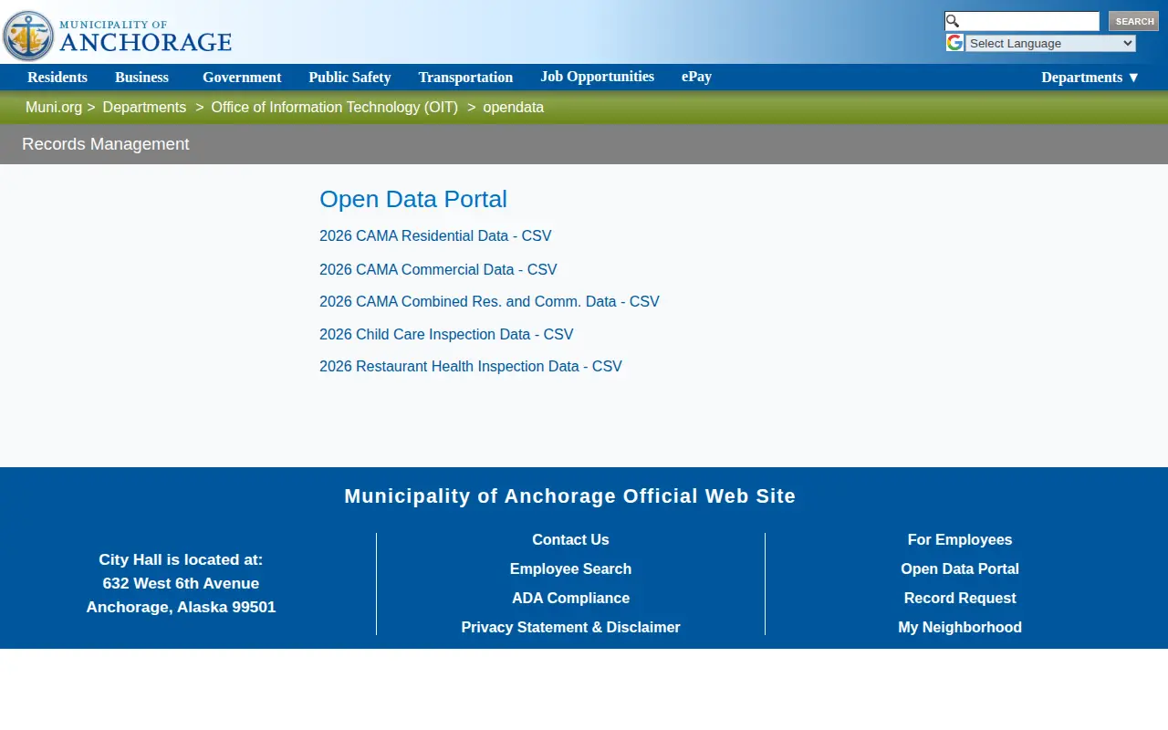 Anchorage's Open Data Portal website preview