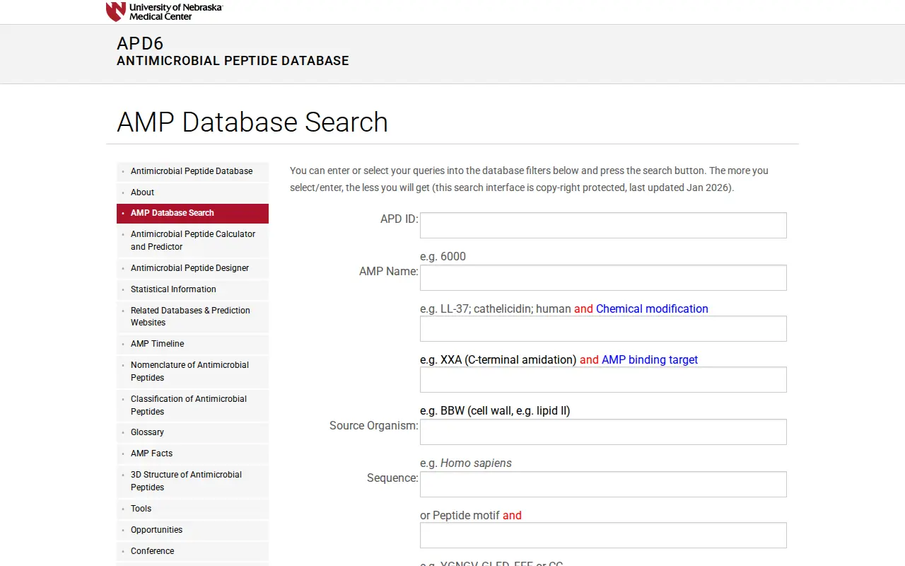Antimicrobial Peptide Database website preview