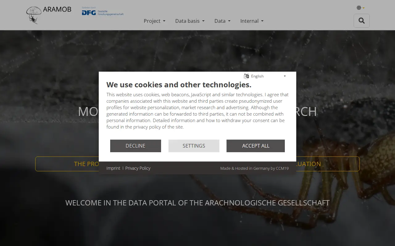 ARAMOB - Mobilizing Spider Data for Research website preview