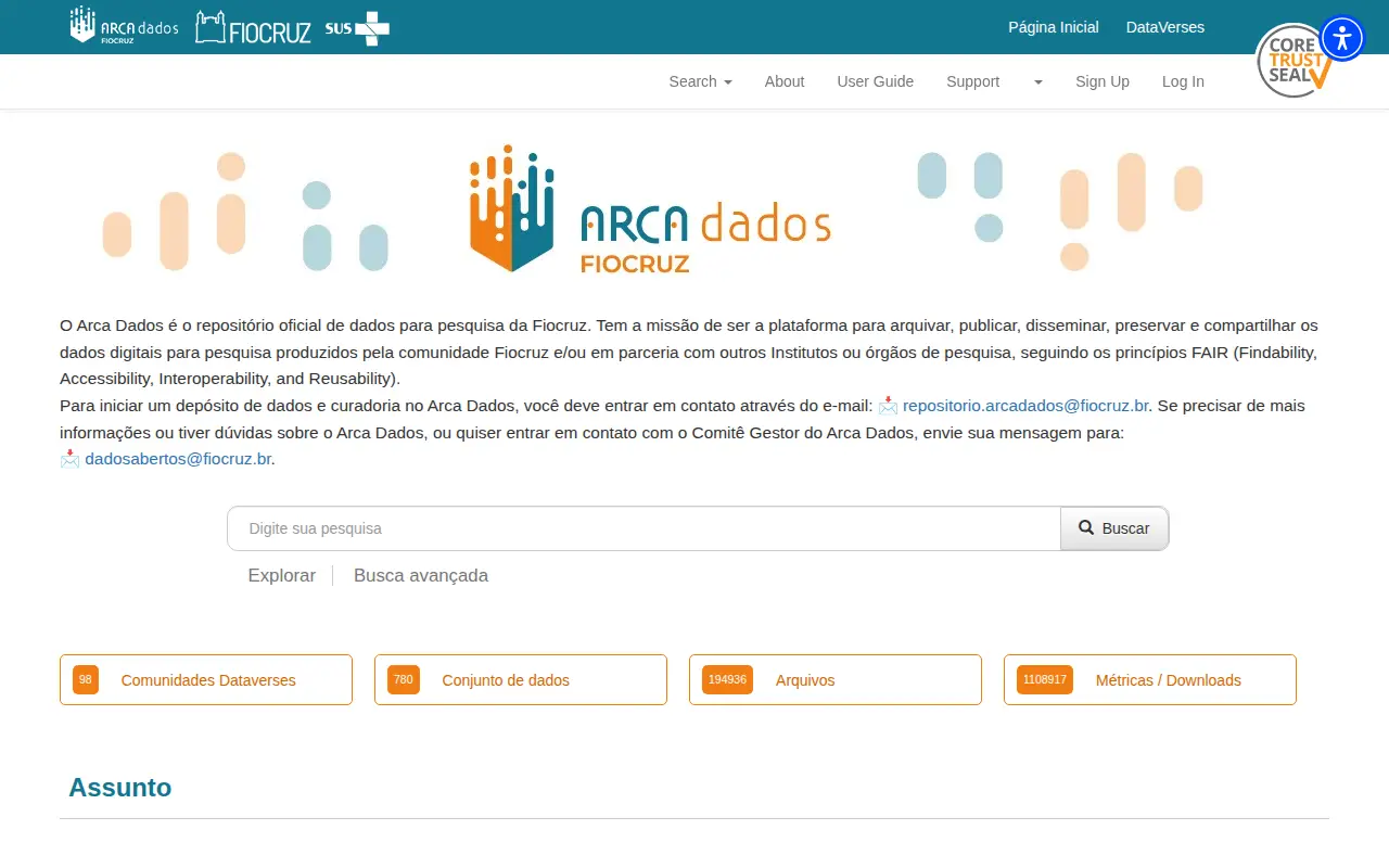 Arca Dados website preview