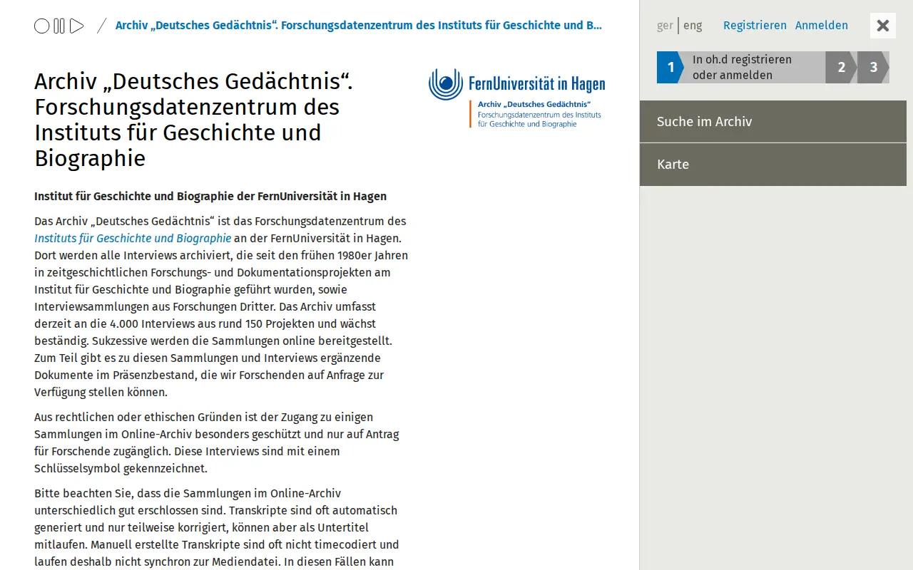 Archiv "Deutsches Gedächtnis" website preview