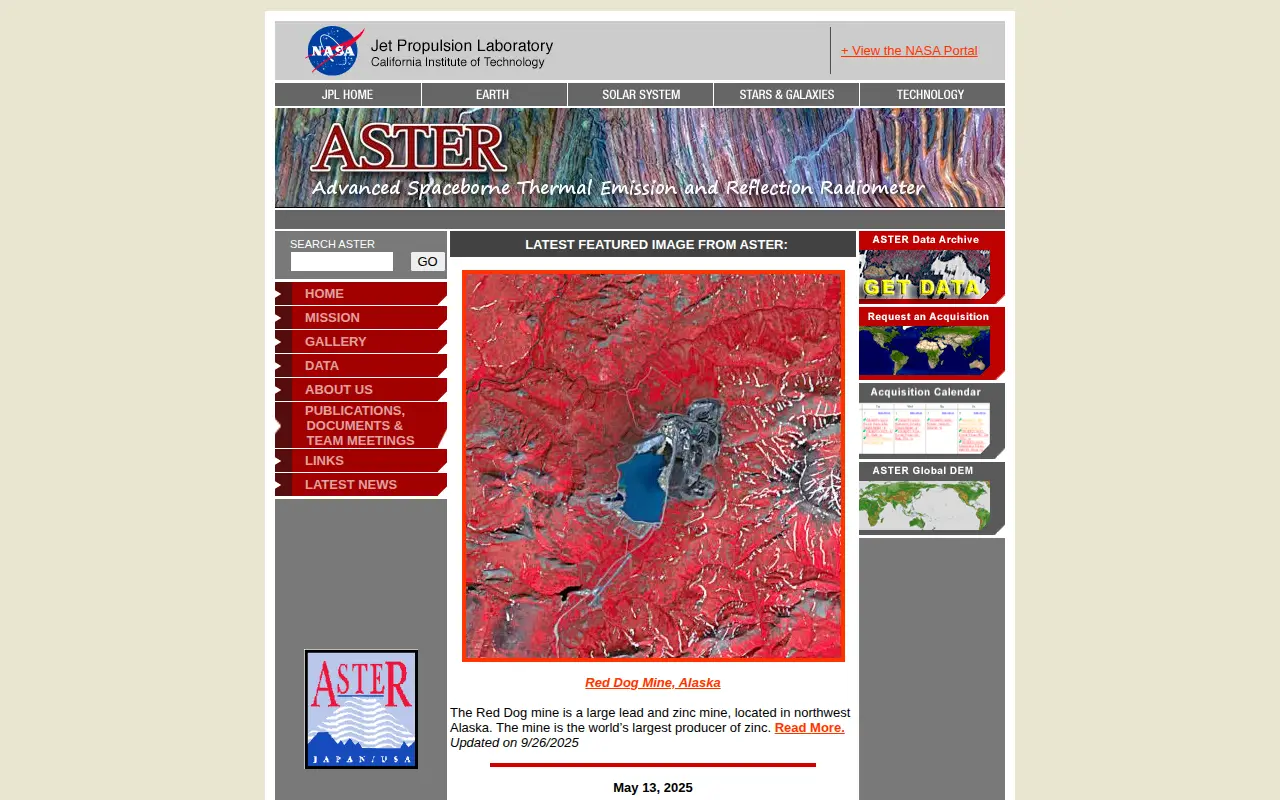 ASTER JPL website preview