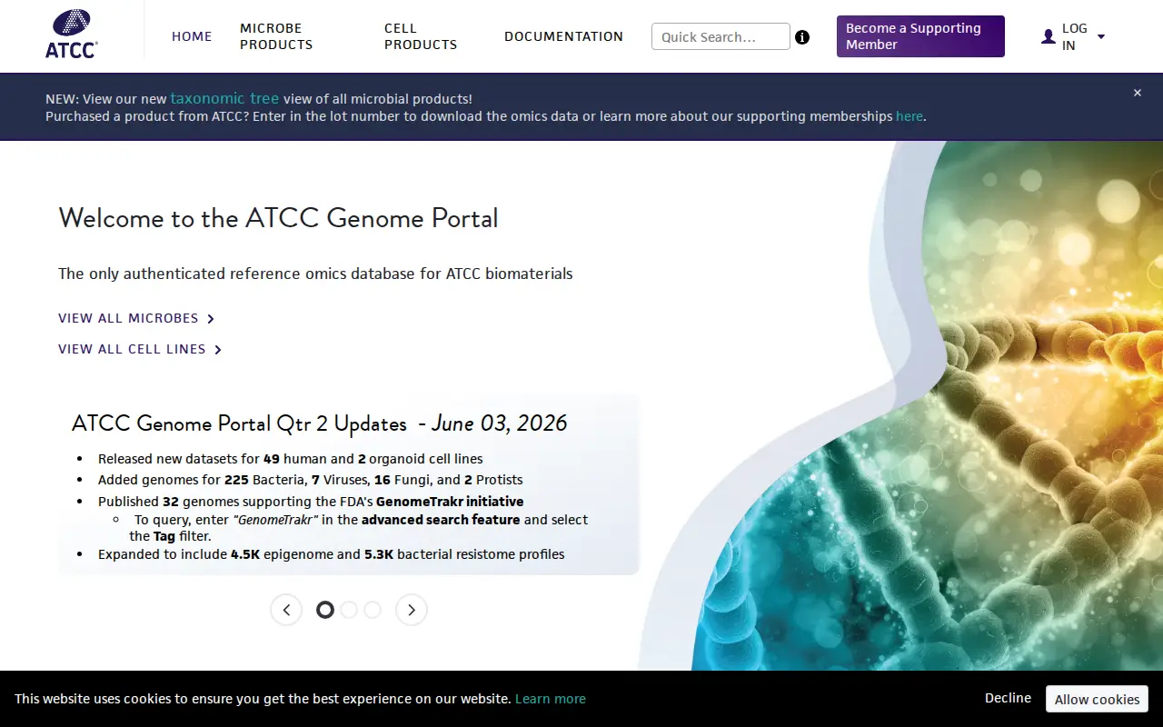 ATCC Genome Portal website preview