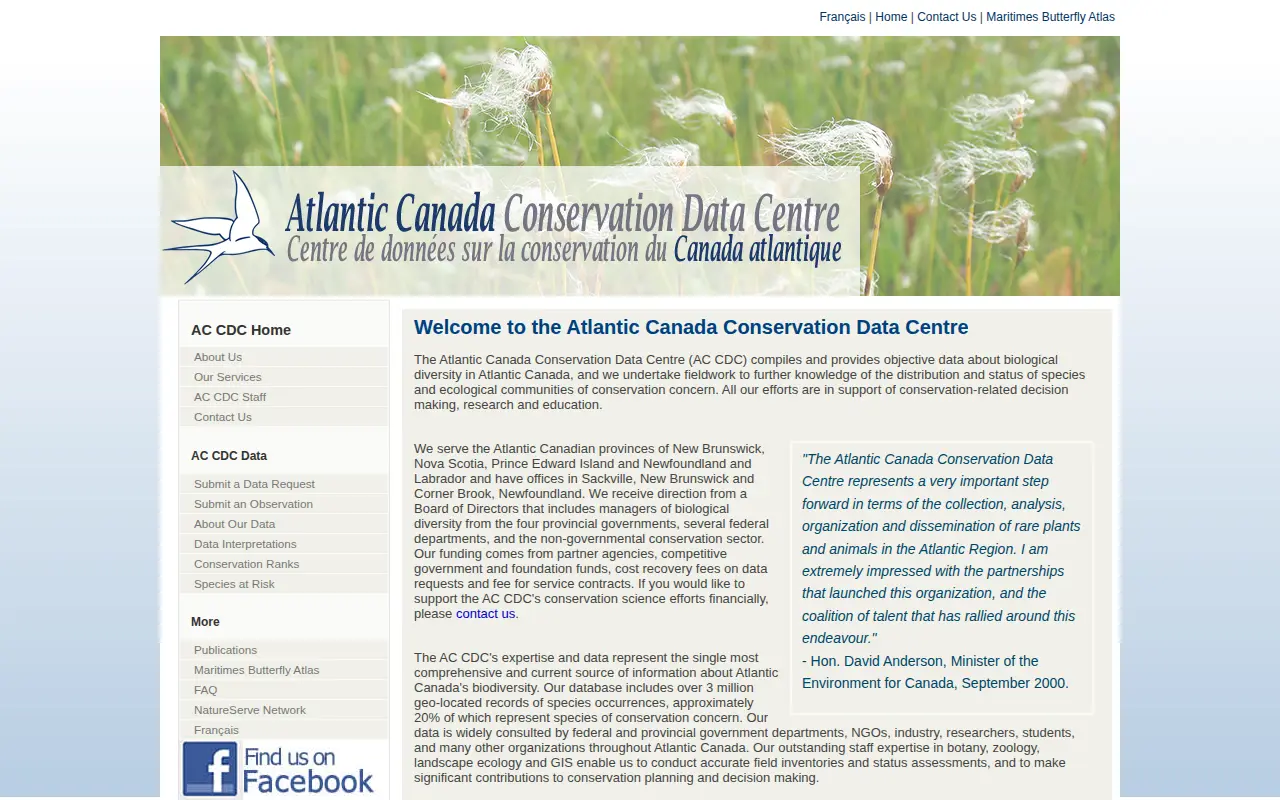 Atlantic Canada Conservation Data Centre website preview