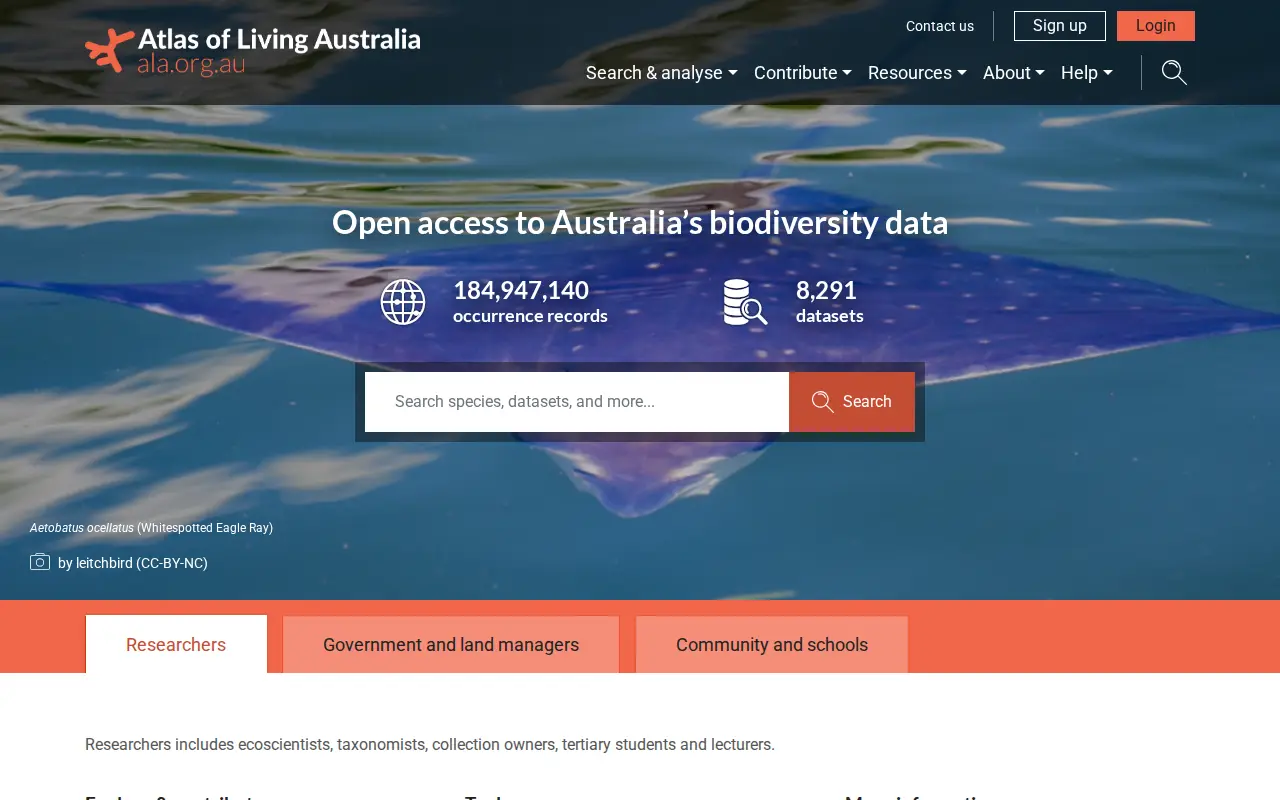 Atlas of Living Australia website preview