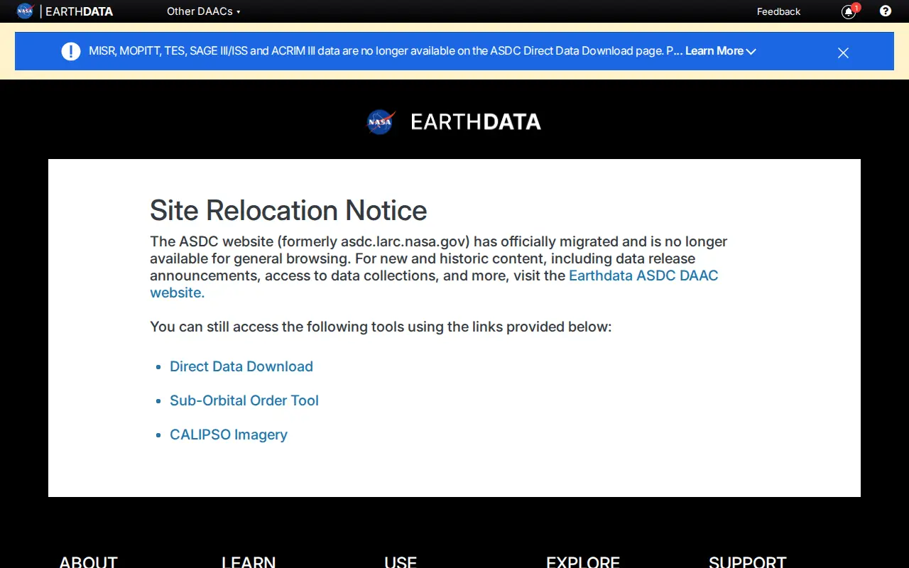 Atmospheric Science Data Center website preview