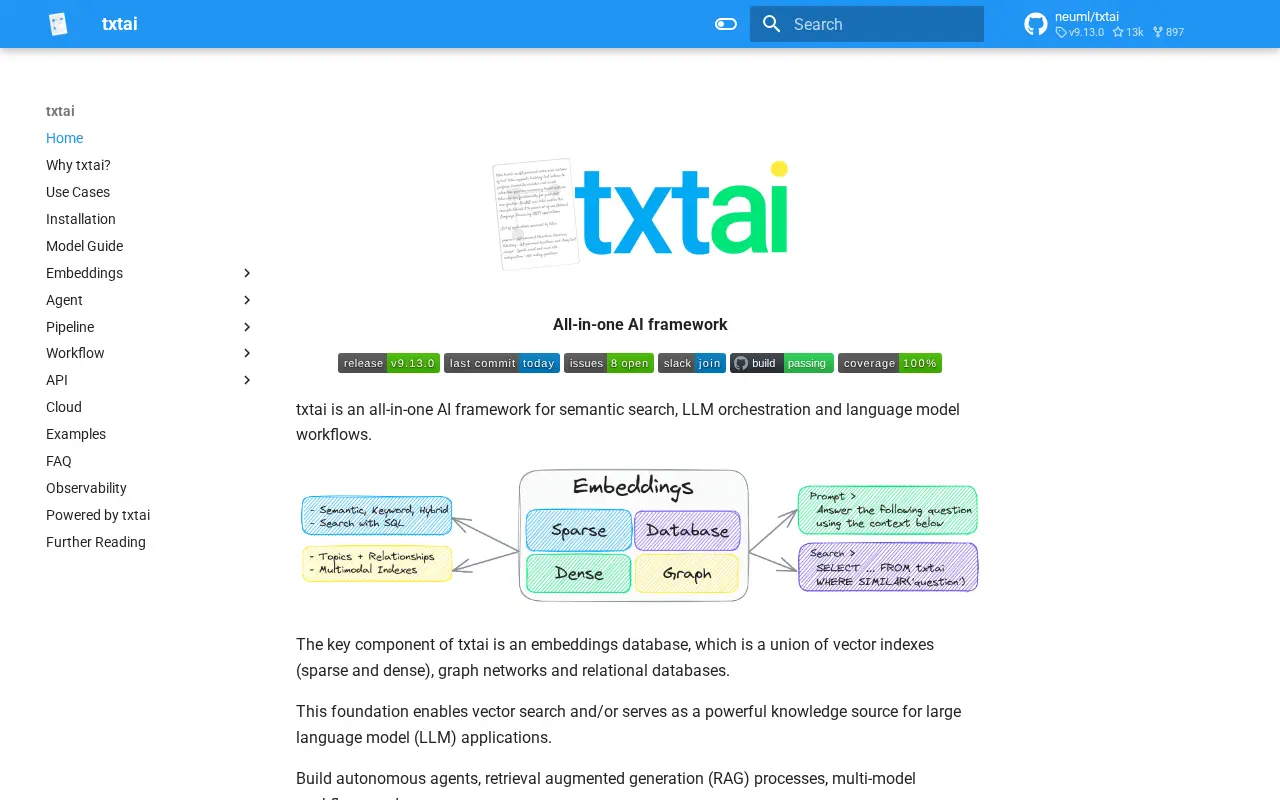 txtai website preview