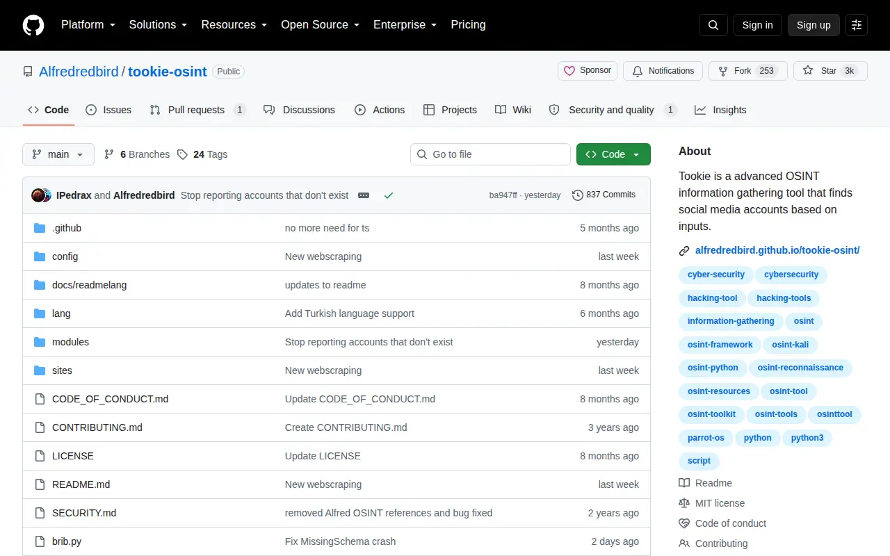 Tookie-OSINT website preview