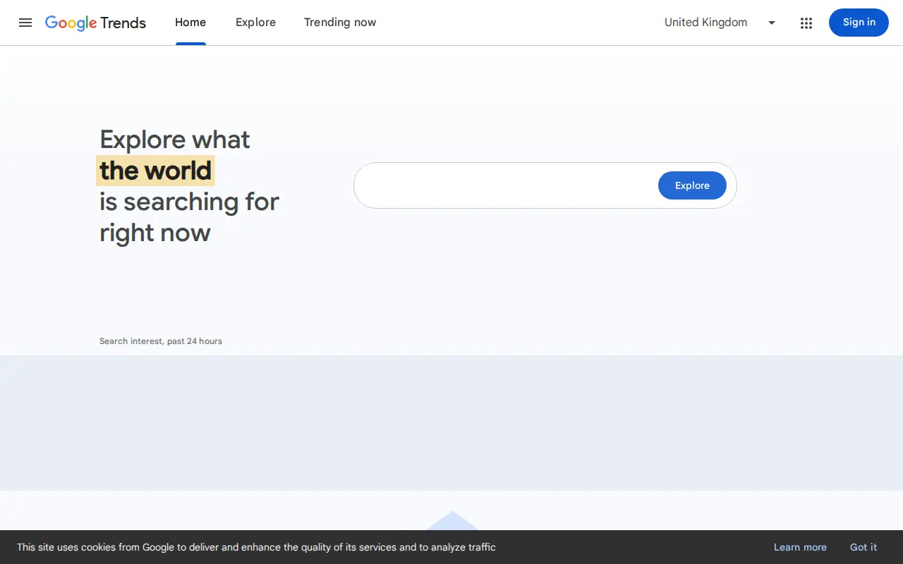 Google Trends website preview