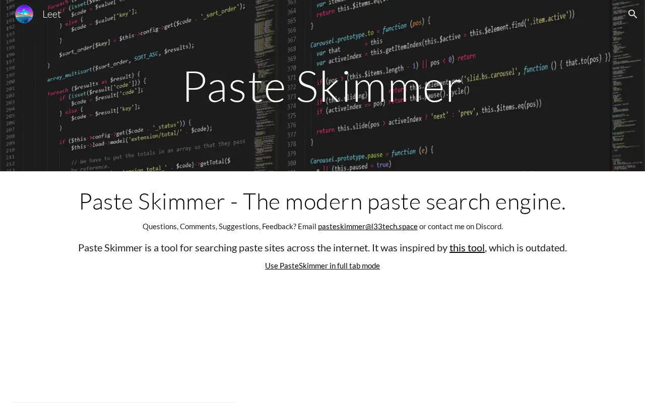 Paste Skimmer website preview