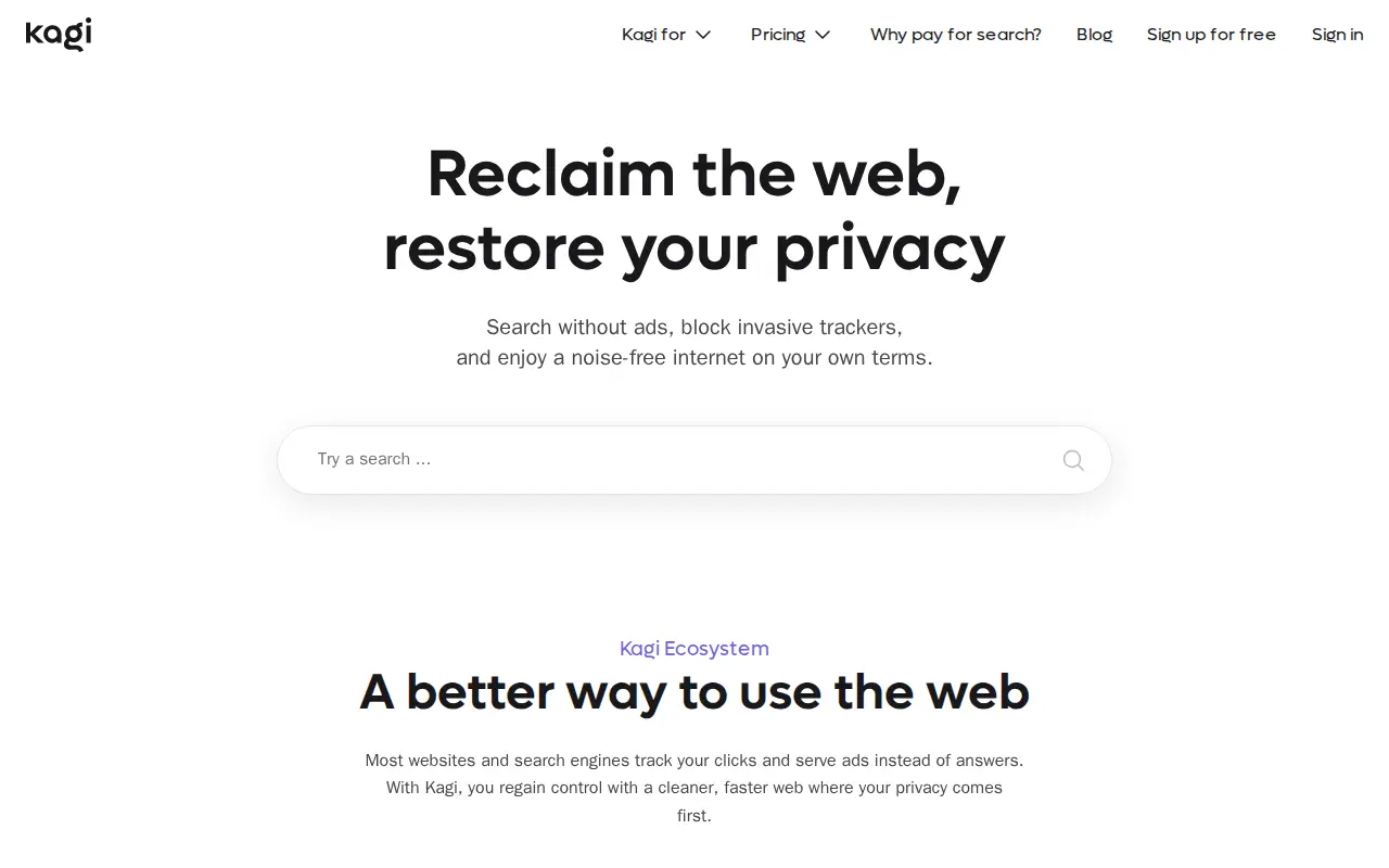 Kagi Search website preview