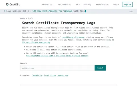 Preview of CertKit Certificate Search