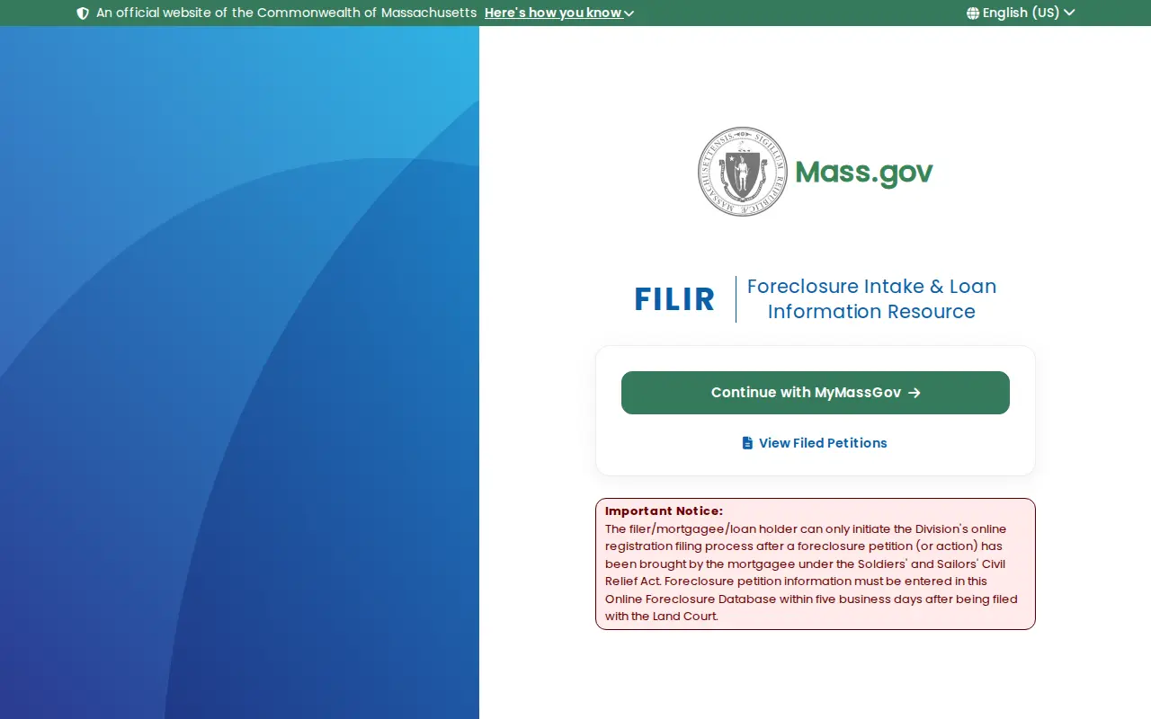 Massachusetts Division of Banks Foreclosure Petition website website preview