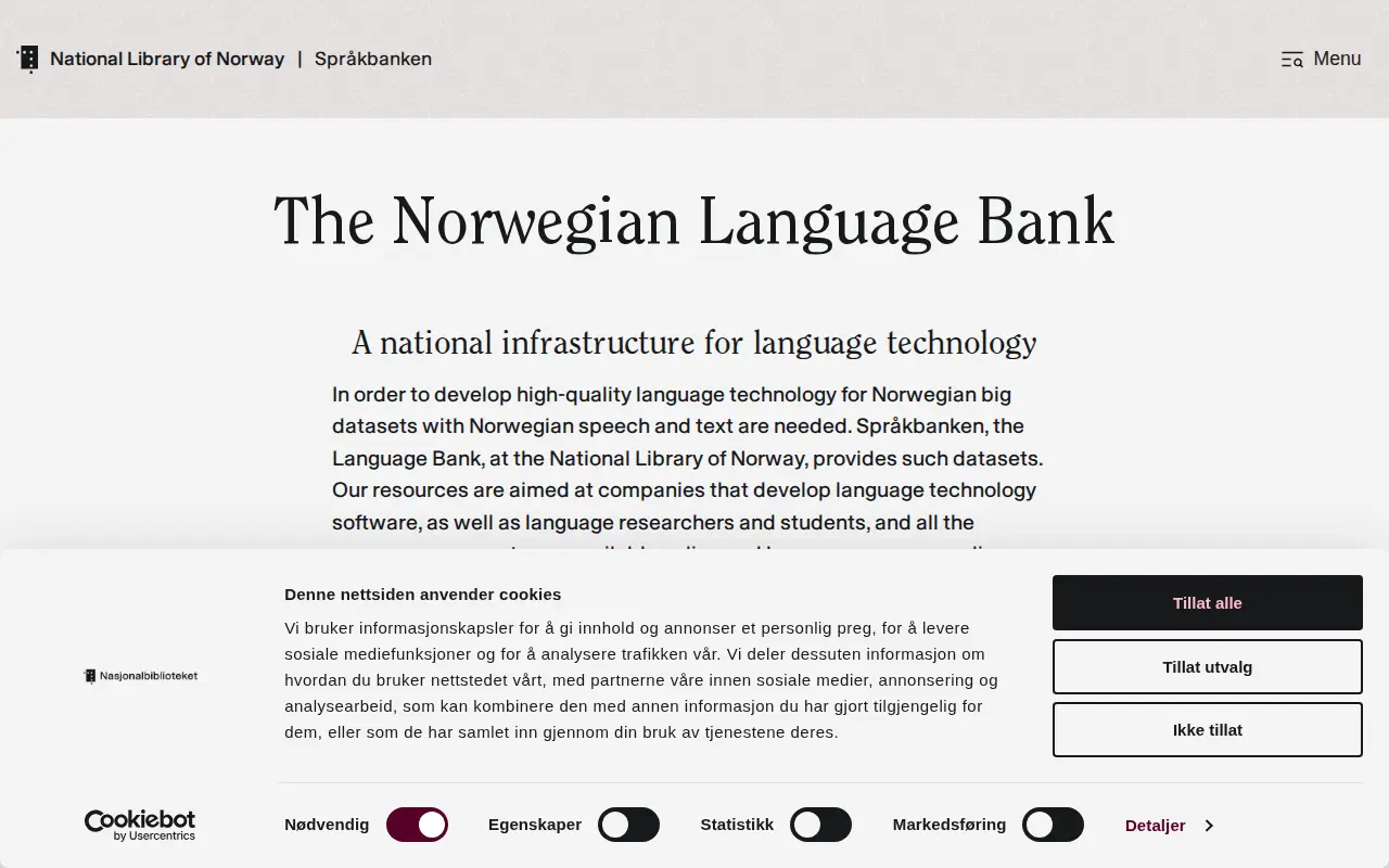 National Library of Norway | Språkbanken website preview