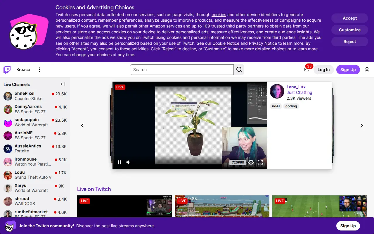 Twitch website preview