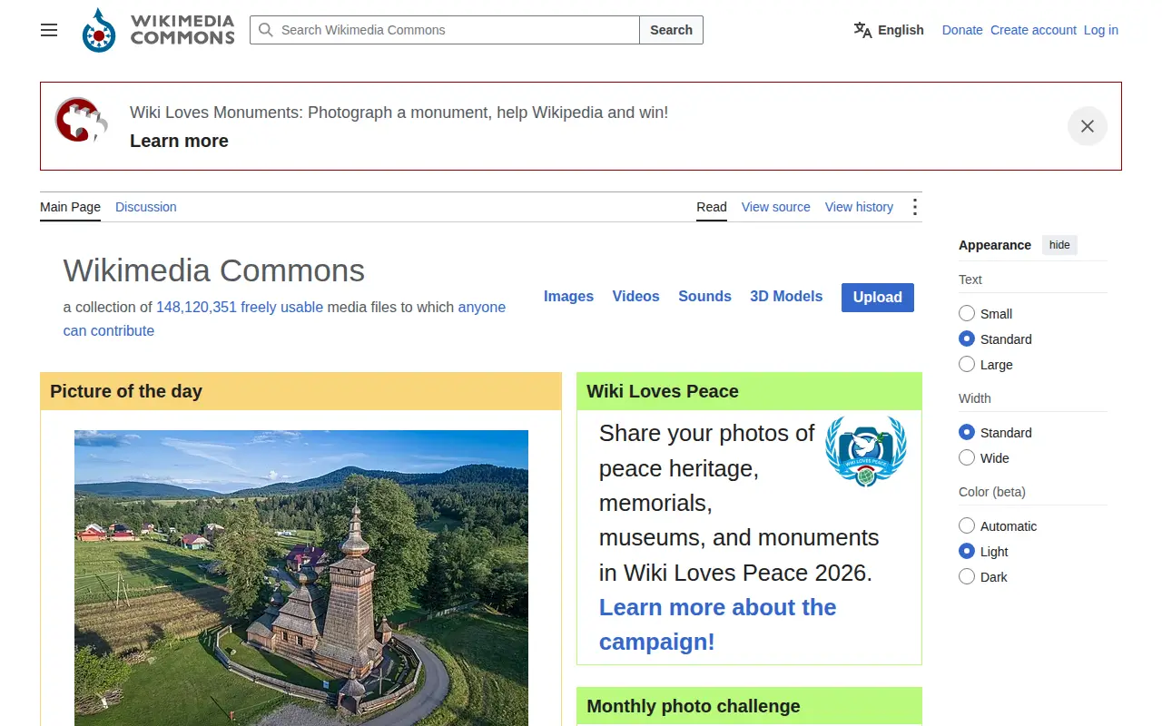 Wikimedia Commons website preview
