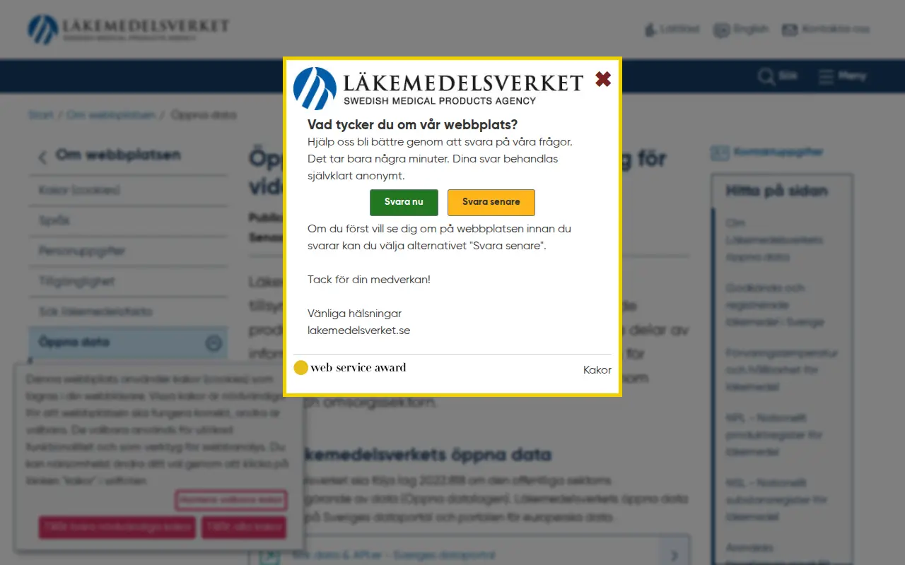 open data of the Medical Products Agency website preview
