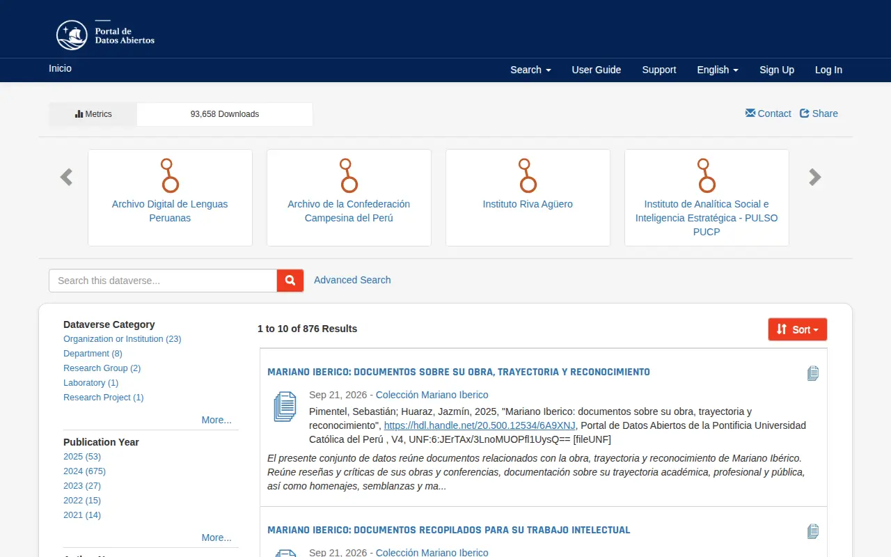 Portal de Datos Abiertos de la Pontificia Universidad Católica del Perú website preview