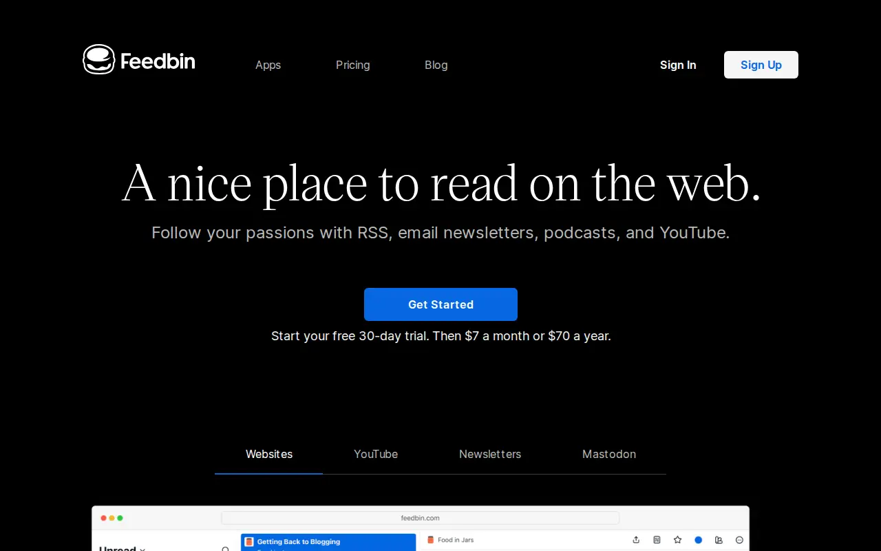 Feedbin website preview
