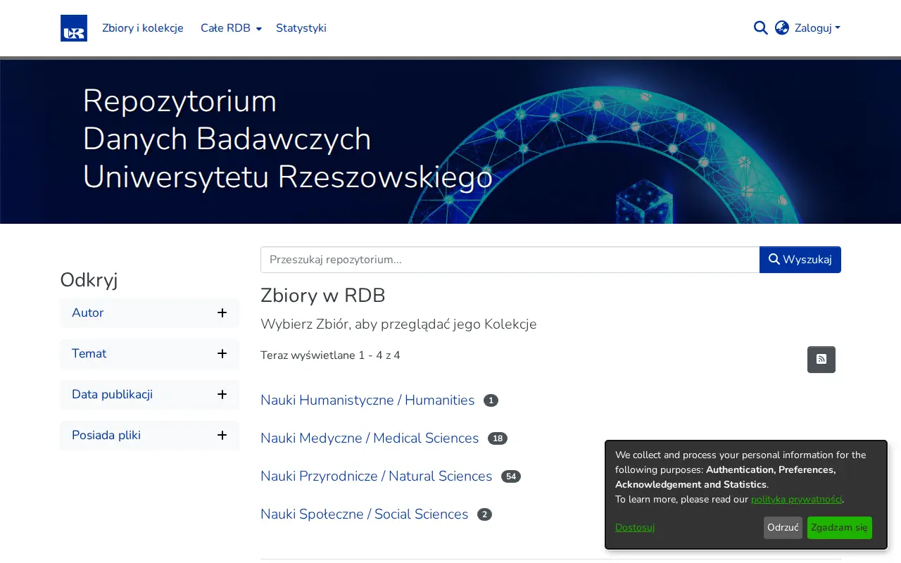 Repozytorium Danych Badawczych Uniwersytetu Rzeszowskiego website preview