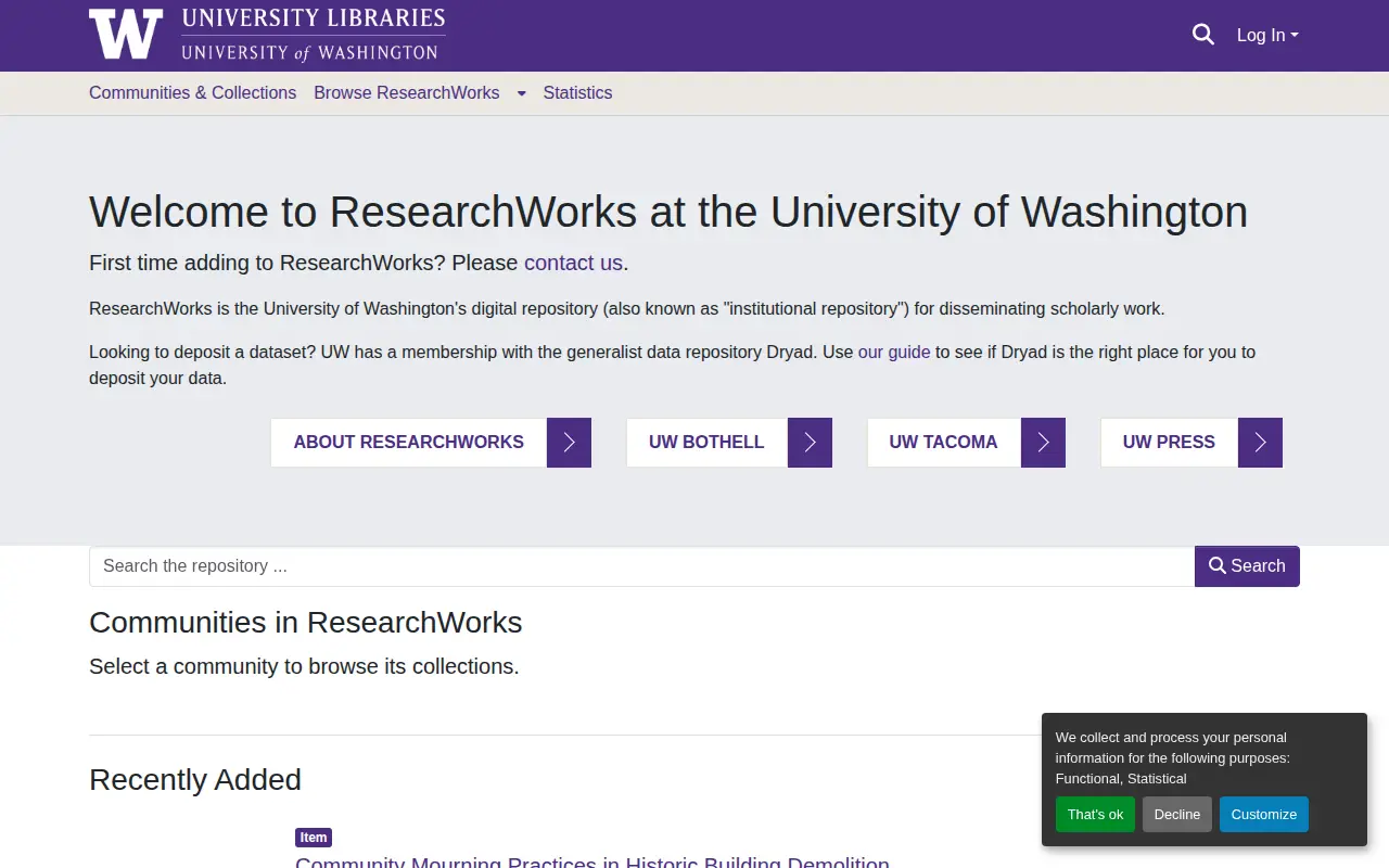 ResearchWorks Archive University of Washington website preview