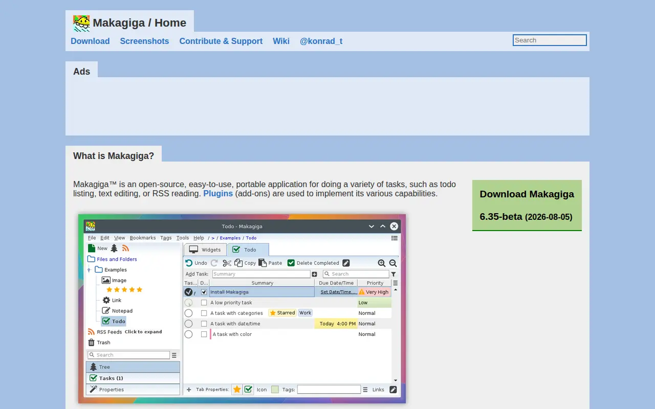 Makagiga website preview