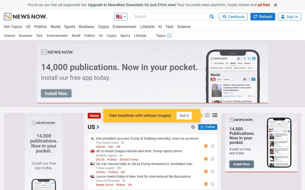 NewsNow website preview