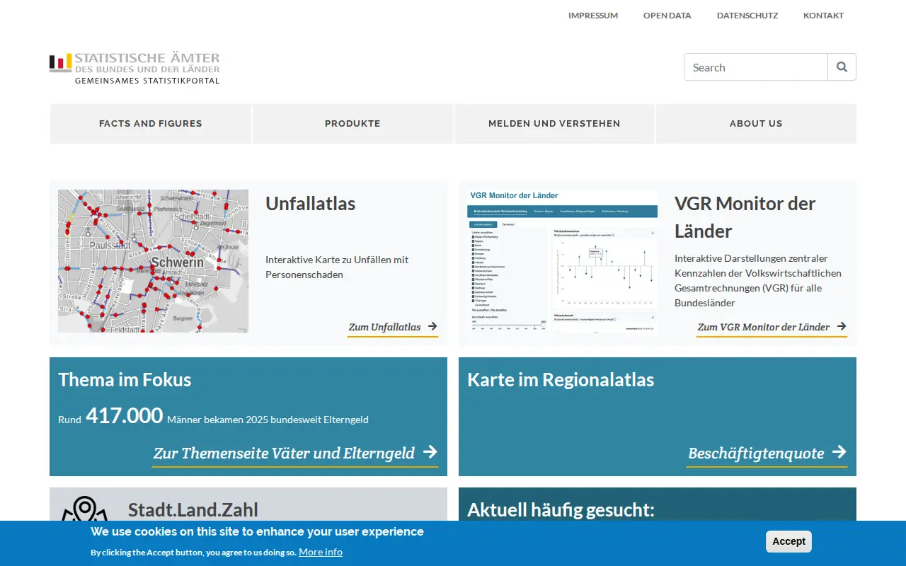 Statisktikportal der Statistische Ämter des Bundes und der Länder website preview