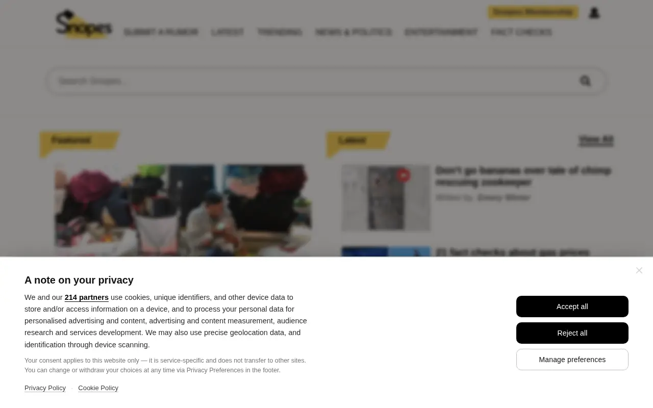 Snopes website preview