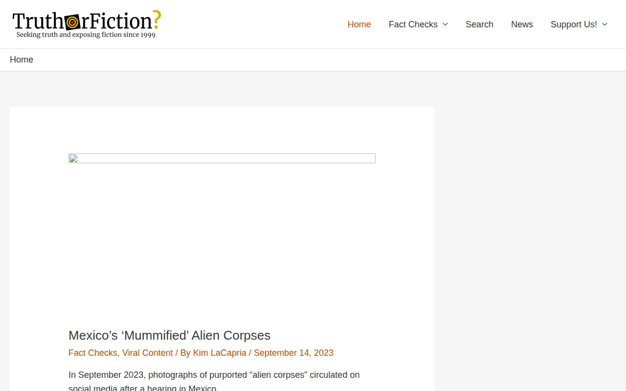 Truth or Fiction website preview