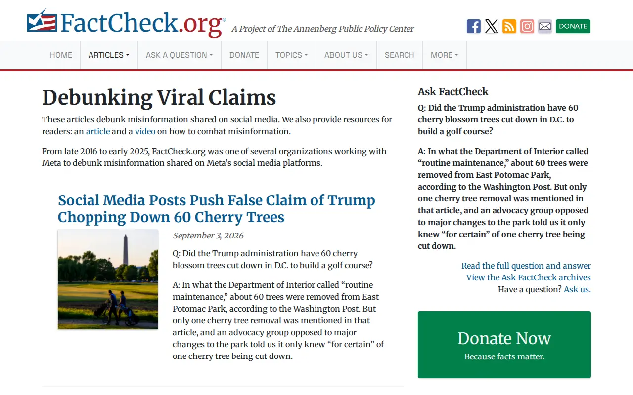 Debunking False Stories Archives website preview