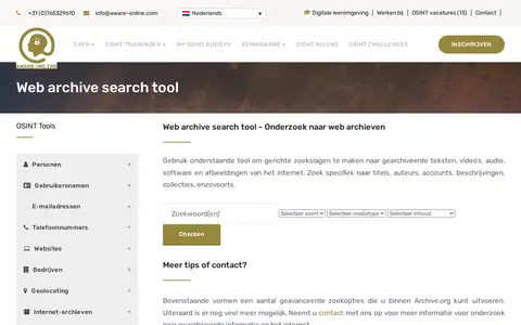 Preview of Web archive search tool