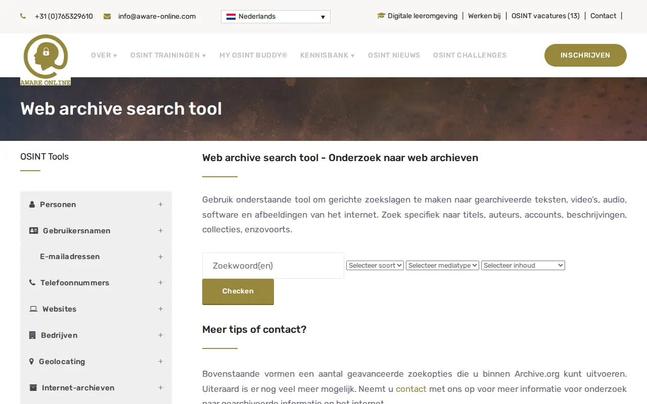 Web archive search tool website preview