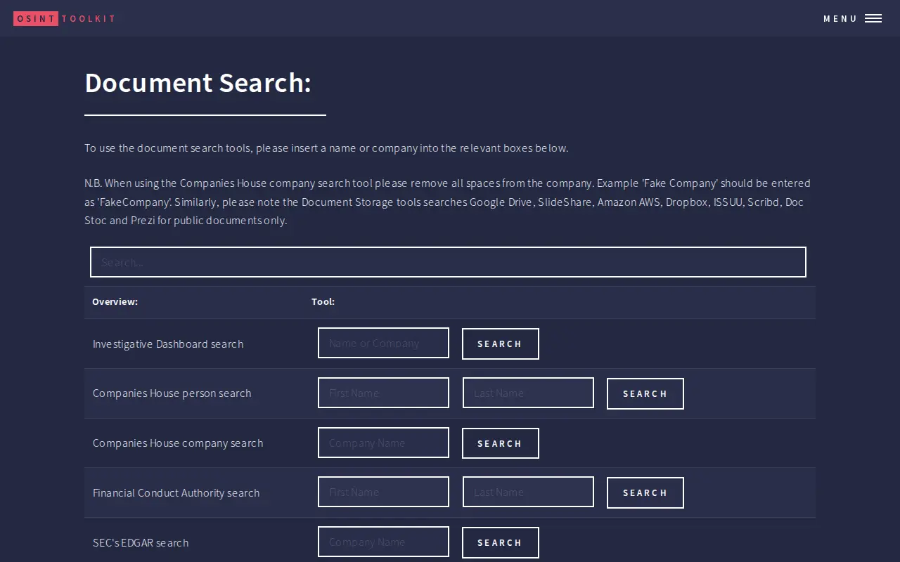 Document Search website preview