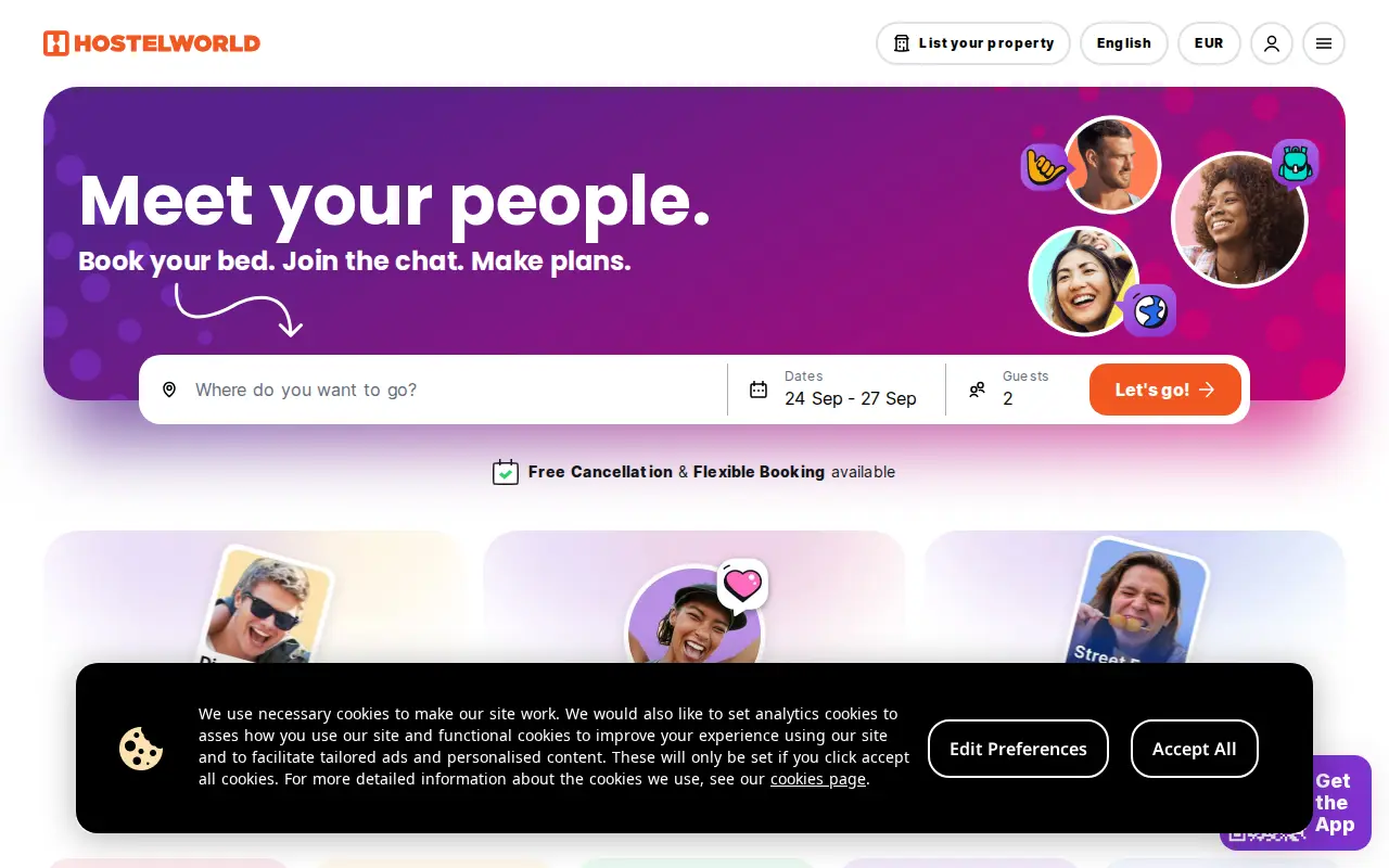 hostelworld.com website preview