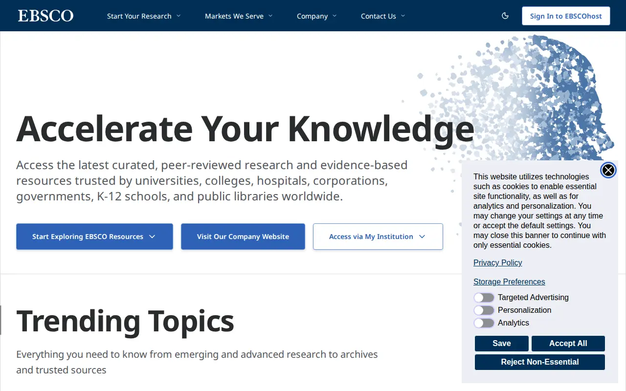 Academic Search website preview
