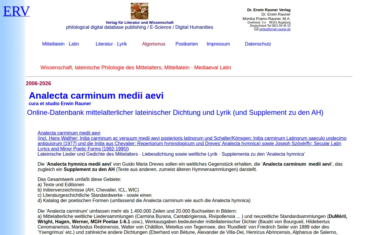 Analecta carminum medii aevi website preview